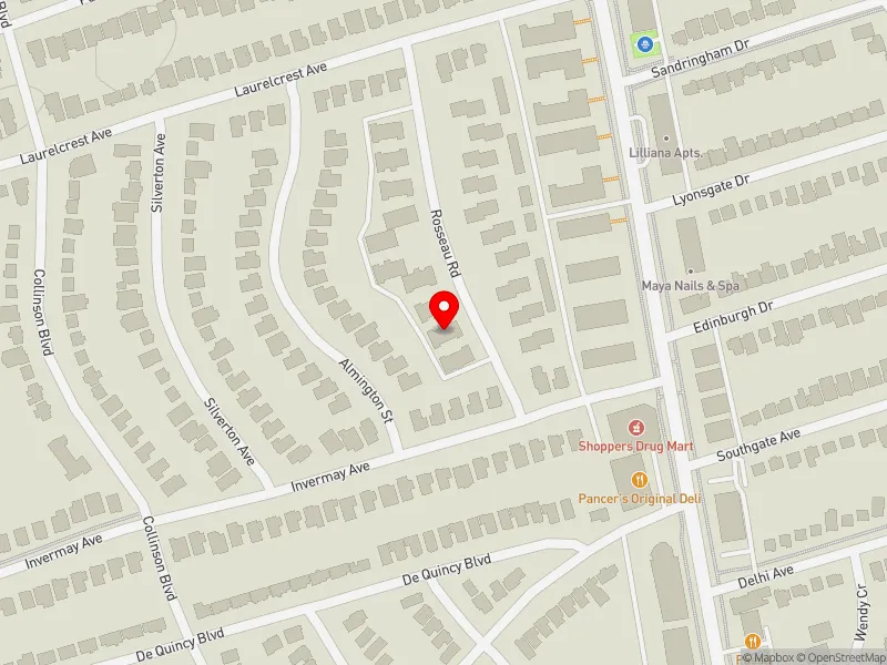 RentSafeTO apartment evaluation map view of 10 ROSSEAU RD in York Centre, Toronto