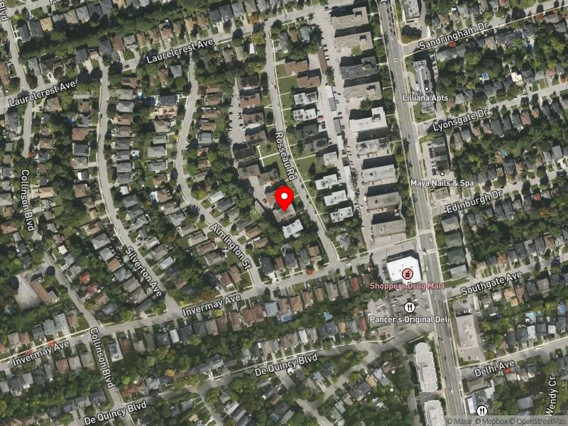 RentSafeTO apartment evaluation satellite view of 10 ROSSEAU RD in York Centre, Toronto