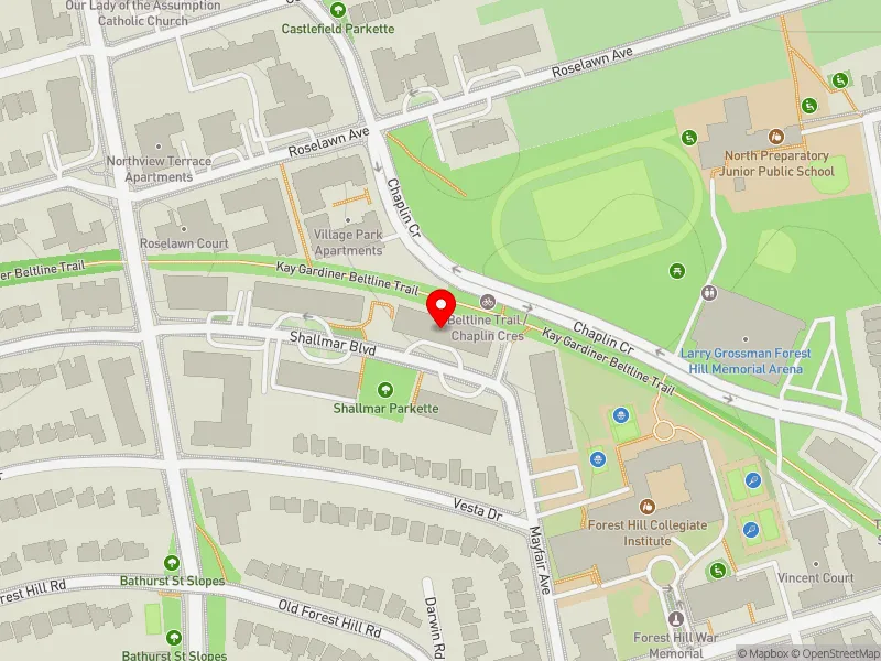 RentSafeTO apartment evaluation map view of 10 SHALLMAR BLVD in Eglinton-Lawrence, Toronto