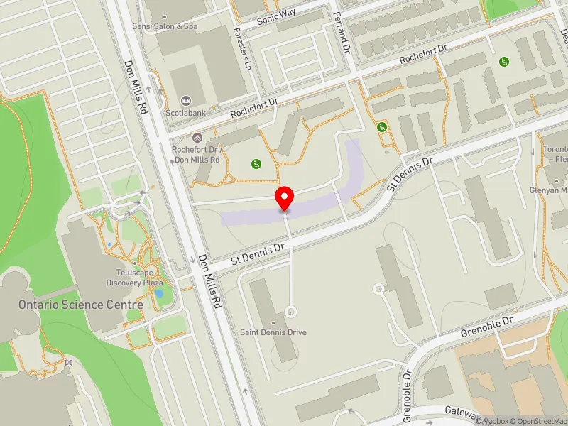 RentSafeTO apartment evaluation map view of 10 ST DENNIS DR in Don Valley East, Toronto