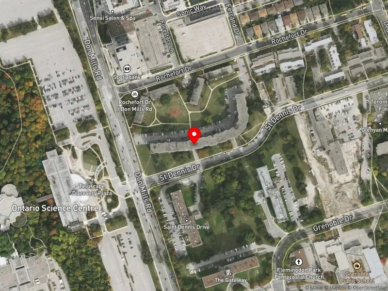 RentSafeTO apartment evaluation satellite view of 10 ST DENNIS DR in Don Valley East, Toronto