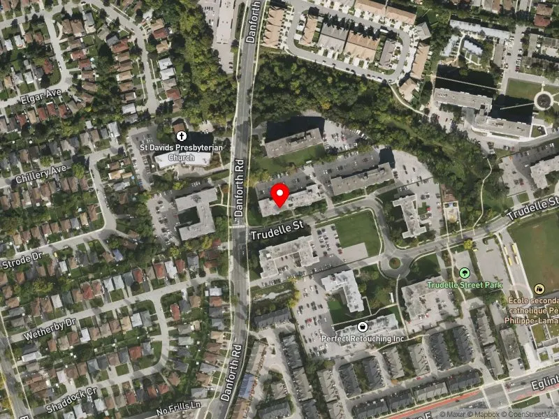 RentSafeTO apartment evaluation satellite view of 10 TRUDELLE ST in Scarborough Centre, Toronto