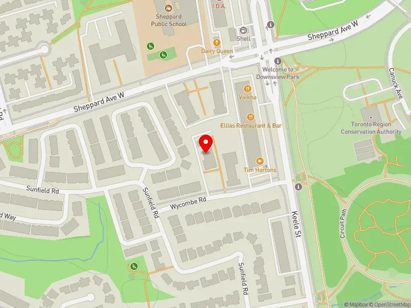 RentSafeTO apartment evaluation map view of 10 WYCOMBE RD in York Centre, Toronto