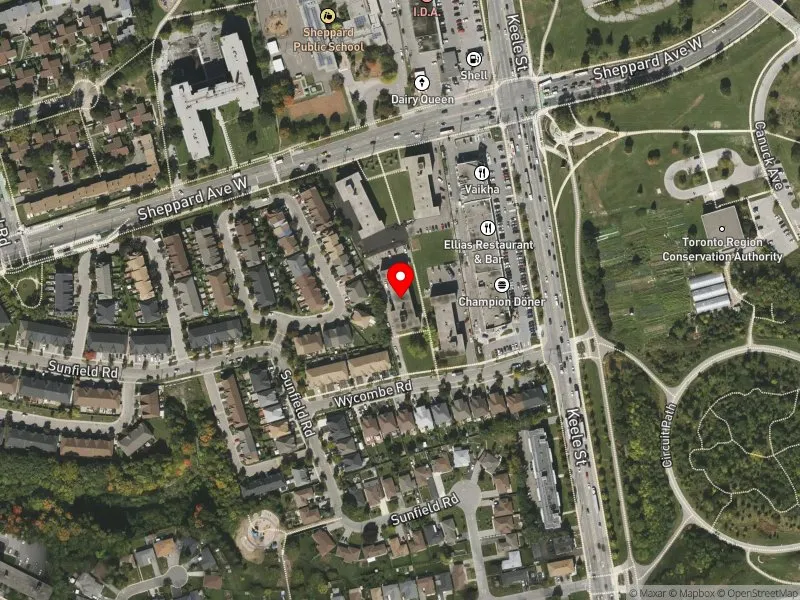 RentSafeTO apartment evaluation satellite view of 10 WYCOMBE RD in York Centre, Toronto