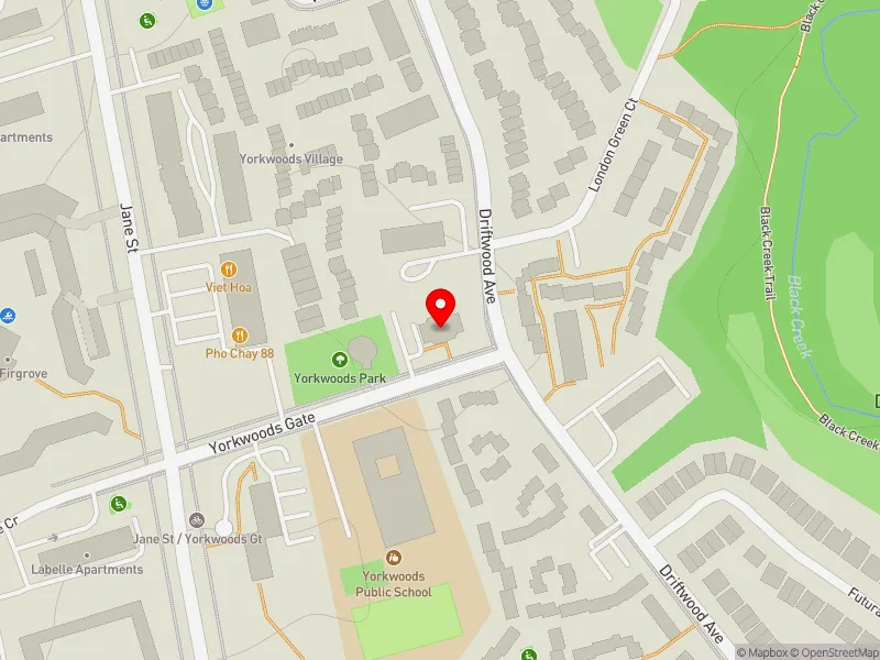 RentSafeTO apartment evaluation map view of 10 YORKWOODS GT in Humber River-Black Creek, Toronto