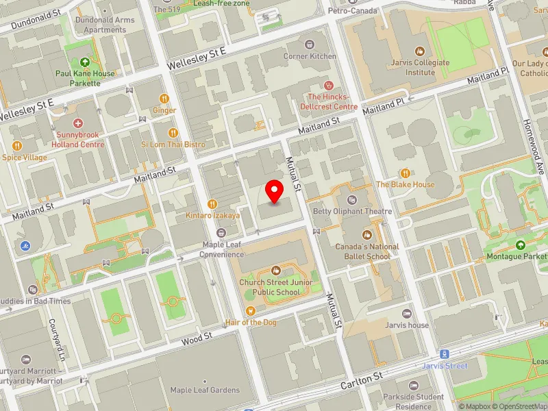RentSafeTO apartment evaluation map view of 100 ALEXANDER ST in Toronto Centre, Toronto