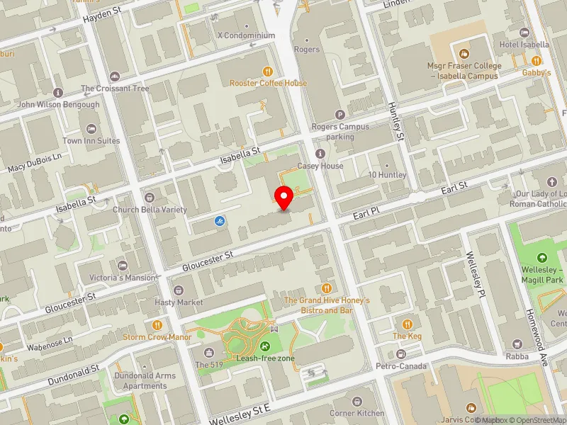 RentSafeTO apartment evaluation map view of 100 GLOUCESTER ST in Toronto Centre, Toronto