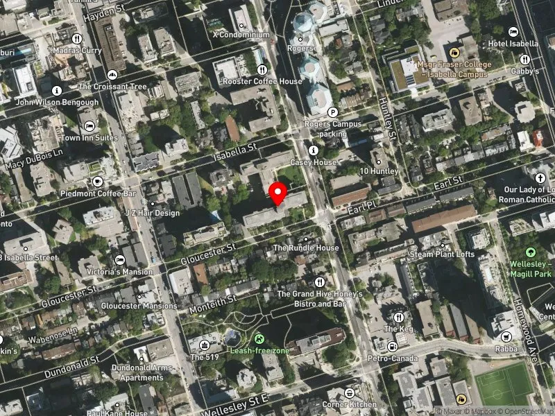 RentSafeTO apartment evaluation satellite view of 100 GLOUCESTER ST in Toronto Centre, Toronto