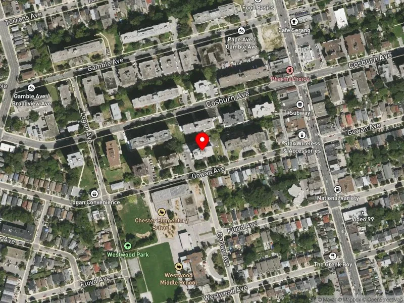 RentSafeTO apartment evaluation satellite view of 100 GOWAN AVE in Toronto-Danforth, Toronto