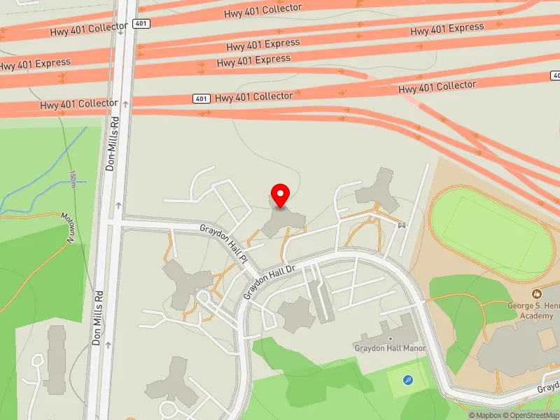 RentSafeTO apartment evaluation map view of 100 GRAYDON HALL DR in Don Valley East, Toronto