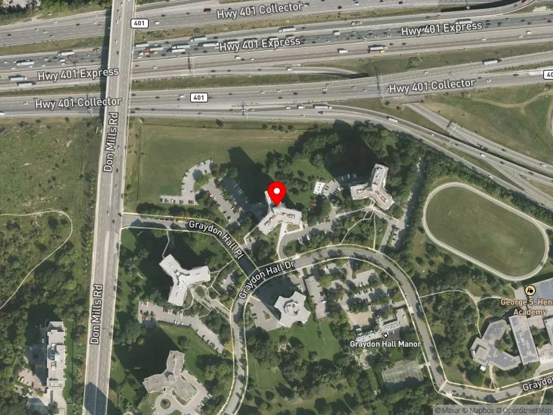 RentSafeTO apartment evaluation satellite view of 100 GRAYDON HALL DR in Don Valley East, Toronto