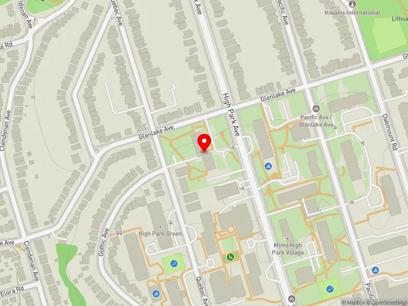 RentSafeTO apartment evaluation map view of 100 HIGH PARK AVE in Parkdale-High Park, Toronto
