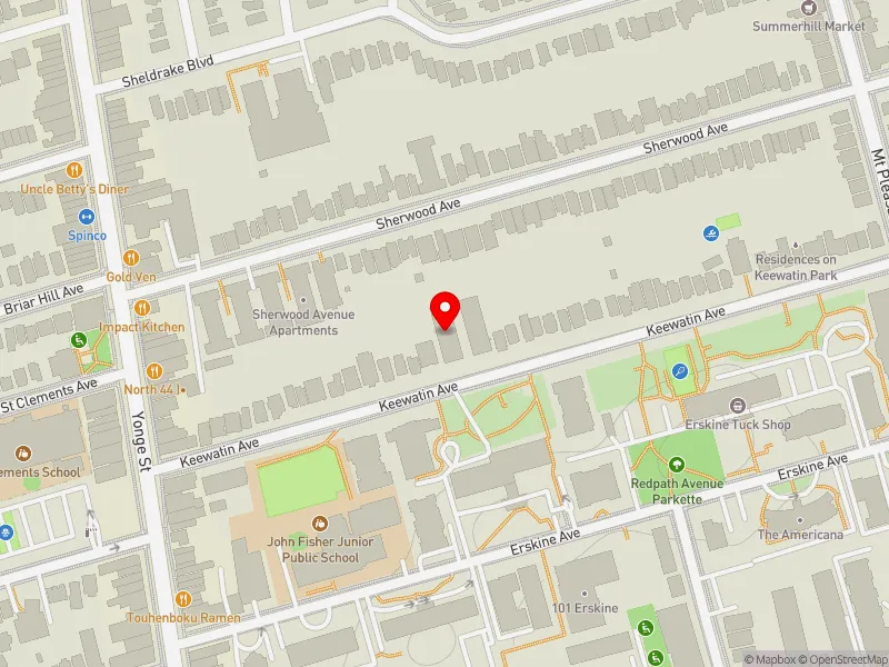 RentSafeTO apartment evaluation map view of 100 KEEWATIN AVE in Don Valley West, Toronto