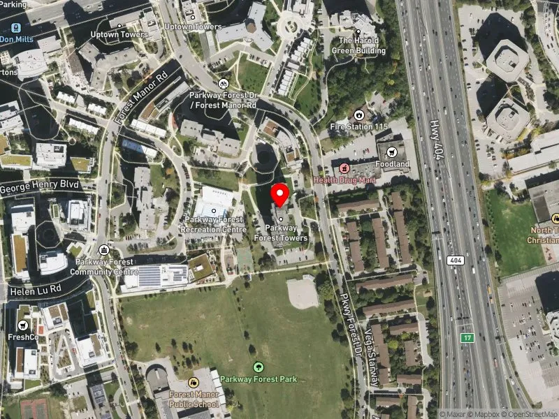 RentSafeTO apartment evaluation satellite view of 100 PARKWAY FOREST DR in Don Valley North, Toronto