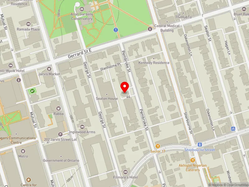 RentSafeTO apartment evaluation map view of 100 PEMBROKE ST in Toronto Centre, Toronto