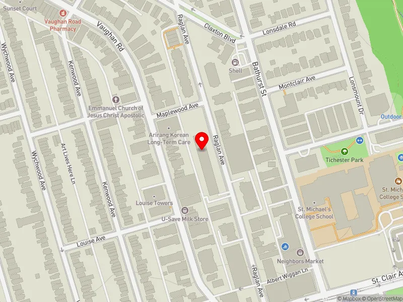 RentSafeTO apartment evaluation map view of 100 RAGLAN AVE in Toronto-St. Paul's, Toronto