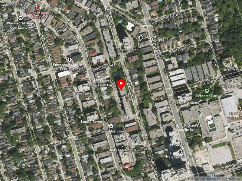 RentSafeTO apartment evaluation satellite view of 100 RAGLAN AVE in Toronto-St. Paul's, Toronto