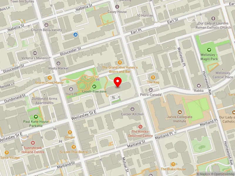 RentSafeTO apartment evaluation map view of 100 WELLESLEY ST E in Toronto Centre, Toronto