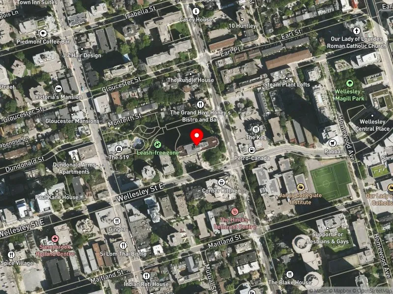 RentSafeTO apartment evaluation satellite view of 100 WELLESLEY ST E in Toronto Centre, Toronto