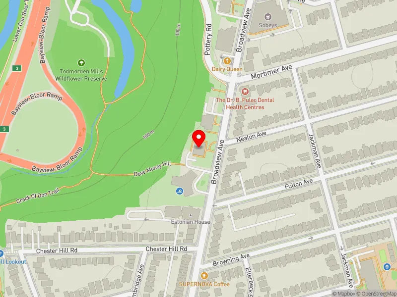 RentSafeTO apartment evaluation map view of 1000 BROADVIEW AVE in Toronto-Danforth, Toronto