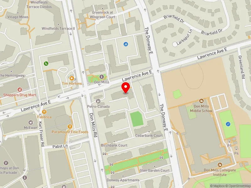 RentSafeTO apartment evaluation map view of 1001 LAWRENCE AVE E in Don Valley East, Toronto