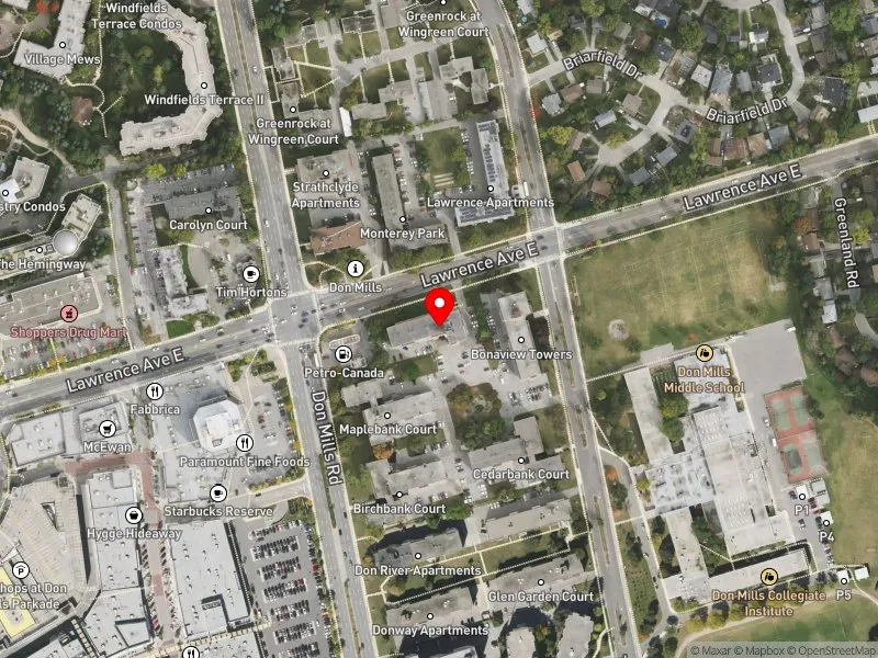 RentSafeTO apartment evaluation satellite view of 1001 LAWRENCE AVE E in Don Valley East, Toronto