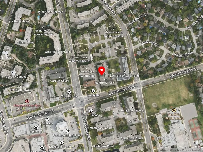 RentSafeTO apartment evaluation satellite view of 1002 LAWRENCE AVE E in Don Valley East, Toronto
