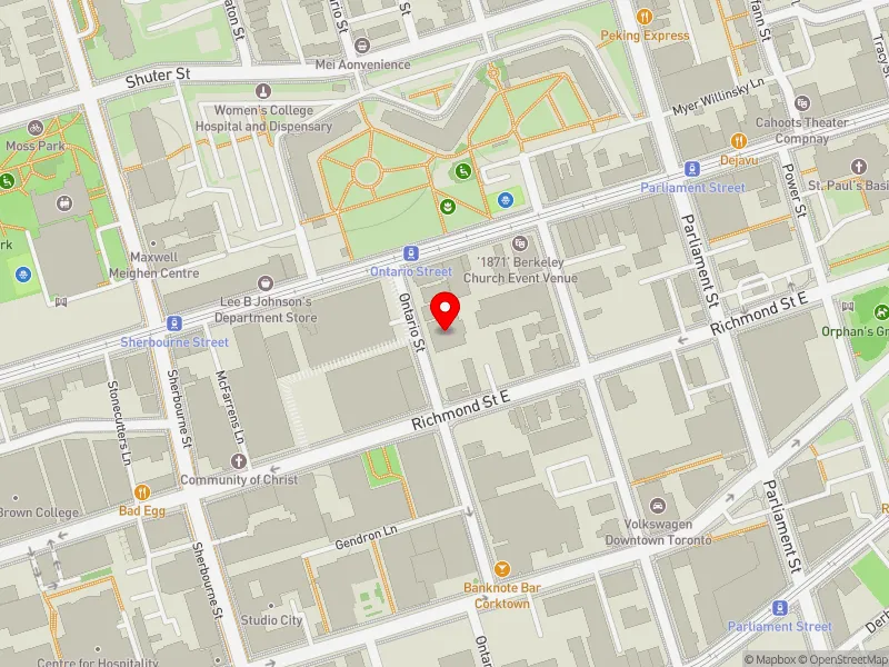 RentSafeTO apartment evaluation map view of 101 ONTARIO ST in Toronto Centre, Toronto