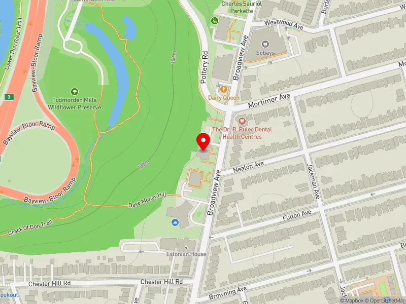 RentSafeTO apartment evaluation map view of 1010 BROADVIEW AVE in Toronto-Danforth, Toronto