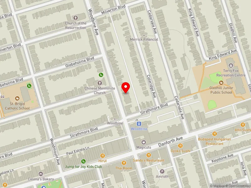 RentSafeTO apartment evaluation map view of 1017 WOODBINE AVE in Beaches-East York, Toronto