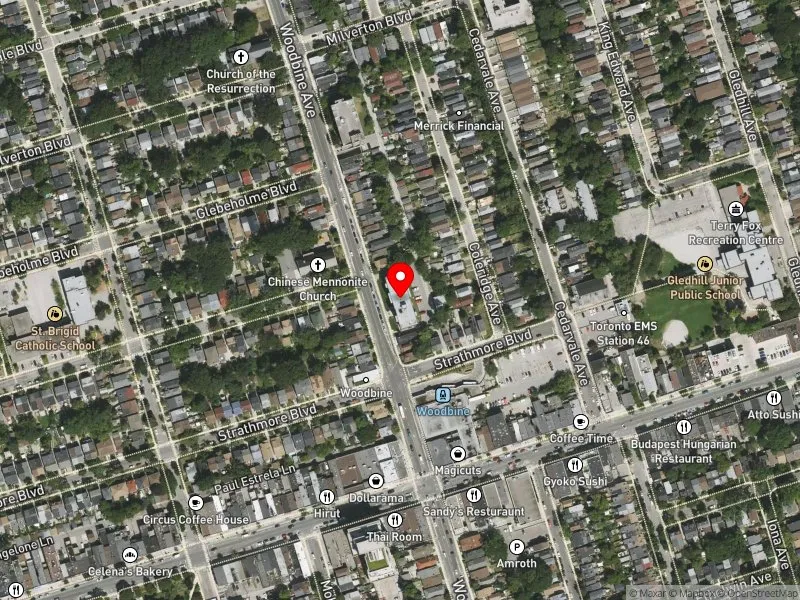 RentSafeTO apartment evaluation satellite view of 1017 WOODBINE AVE in Beaches-East York, Toronto
