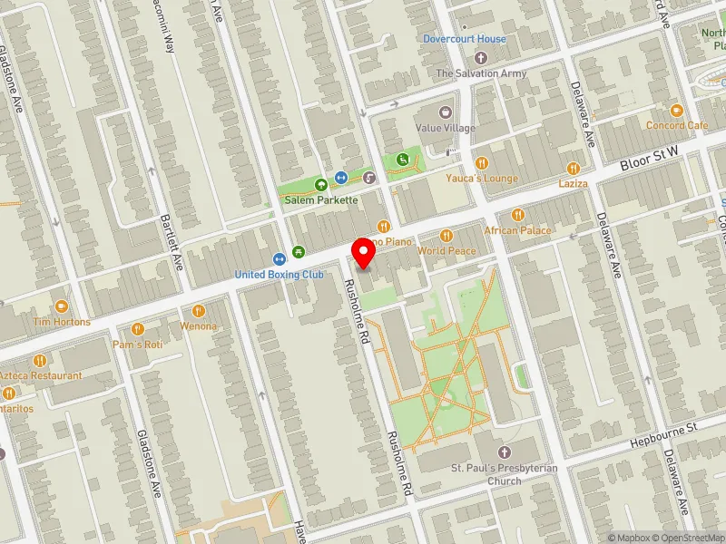 RentSafeTO apartment evaluation map view of 1019 BLOOR ST W in Davenport, Toronto