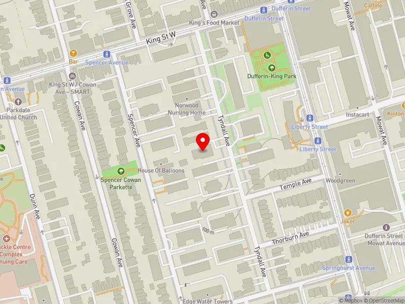 RentSafeTO apartment evaluation map view of 102 TYNDALL AVE in Parkdale-High Park, Toronto