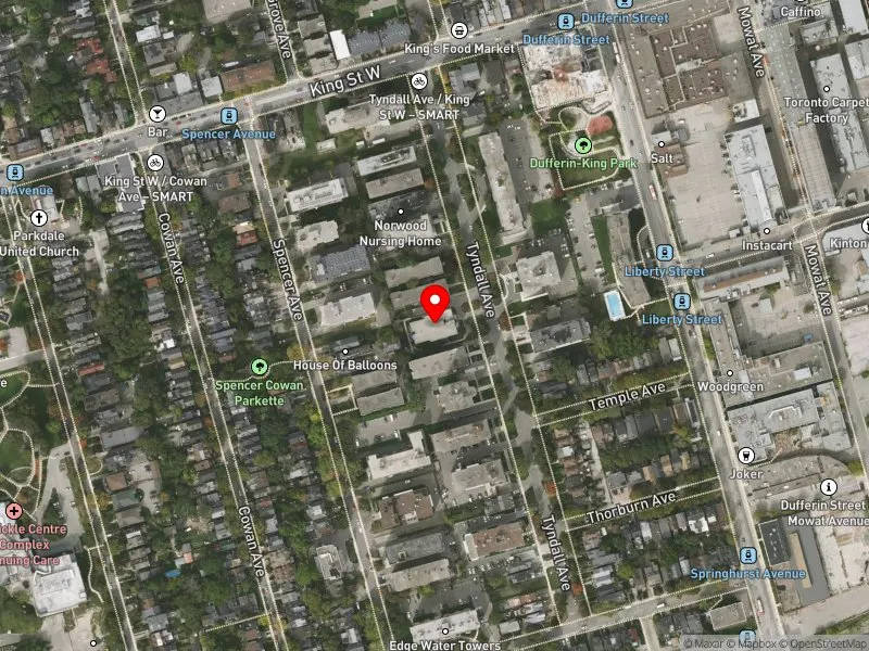 RentSafeTO apartment evaluation satellite view of 102 TYNDALL AVE in Parkdale-High Park, Toronto