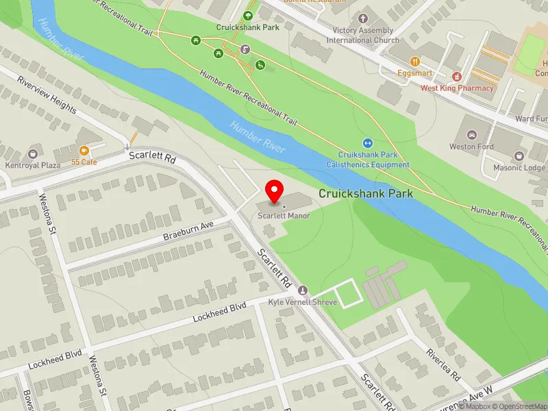 RentSafeTO apartment evaluation map view of 1025 SCARLETT RD in Etobicoke Centre, Toronto