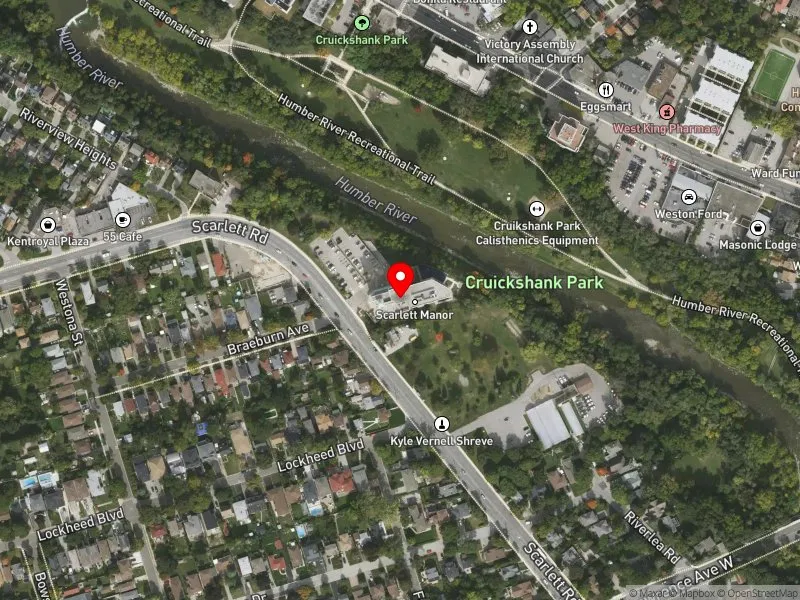 RentSafeTO apartment evaluation satellite view of 1025 SCARLETT RD in Etobicoke Centre, Toronto