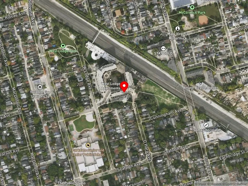 RentSafeTO apartment evaluation satellite view of 103 WEST LODGE AVE in Parkdale-High Park, Toronto