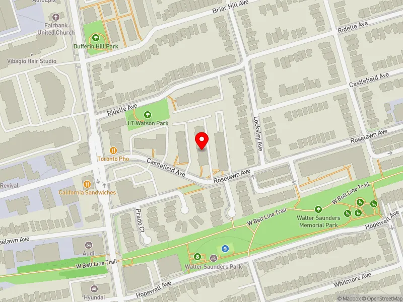 RentSafeTO apartment evaluation map view of 1030 CASTLEFIELD AVE in Eglinton-Lawrence, Toronto