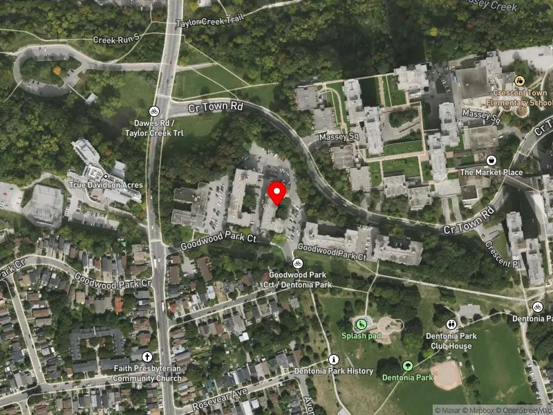 RentSafeTO apartment evaluation satellite view of 104 GOODWOOD PARK CRT in Beaches-East York, Toronto