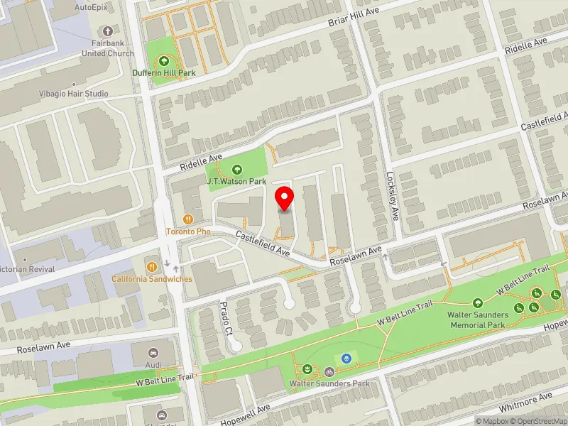 RentSafeTO apartment evaluation map view of 1040 CASTLEFIELD AVE in Eglinton-Lawrence, Toronto