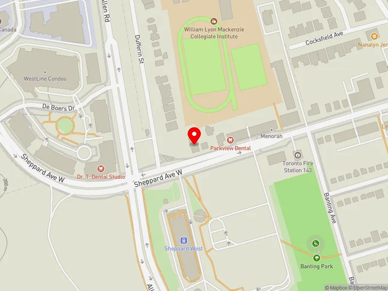 RentSafeTO apartment evaluation map view of 1042 SHEPPARD AVE W in York Centre, Toronto