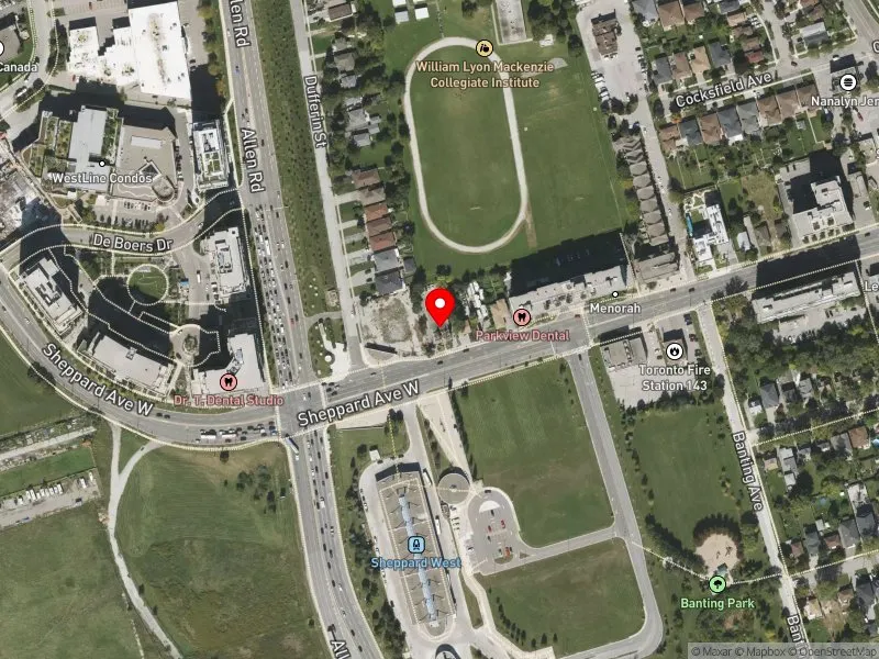 RentSafeTO apartment evaluation satellite view of 1042 SHEPPARD AVE W in York Centre, Toronto