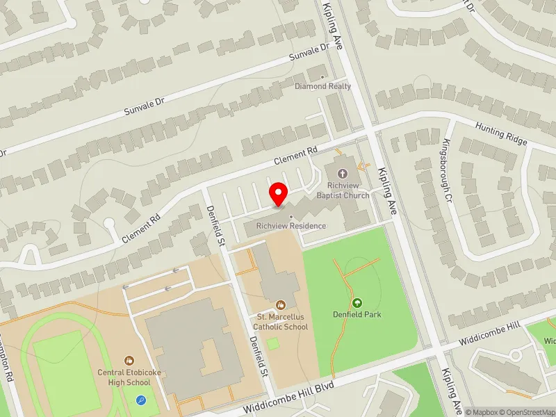 RentSafeTO apartment evaluation map view of 105 CLEMENT RD in Etobicoke Centre, Toronto