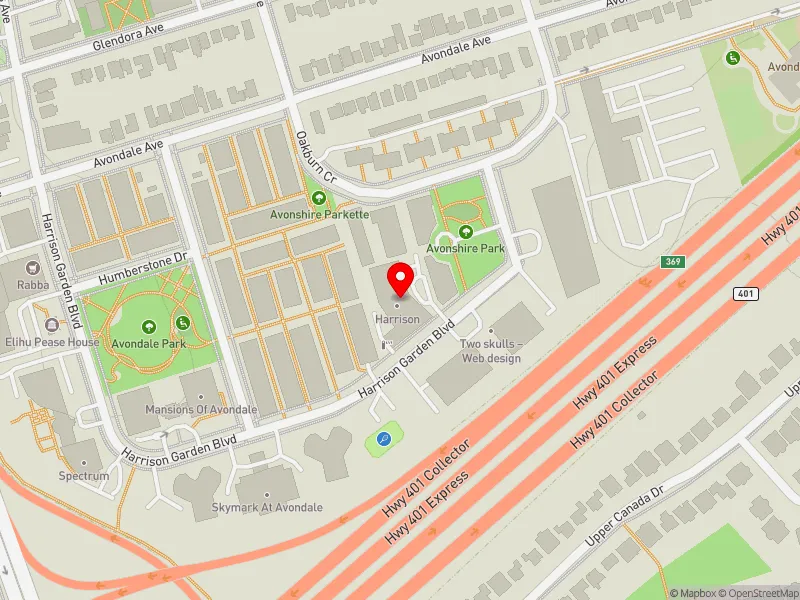 RentSafeTO apartment evaluation map view of 105 HARRISON GARDEN BLVD in Willowdale, Toronto