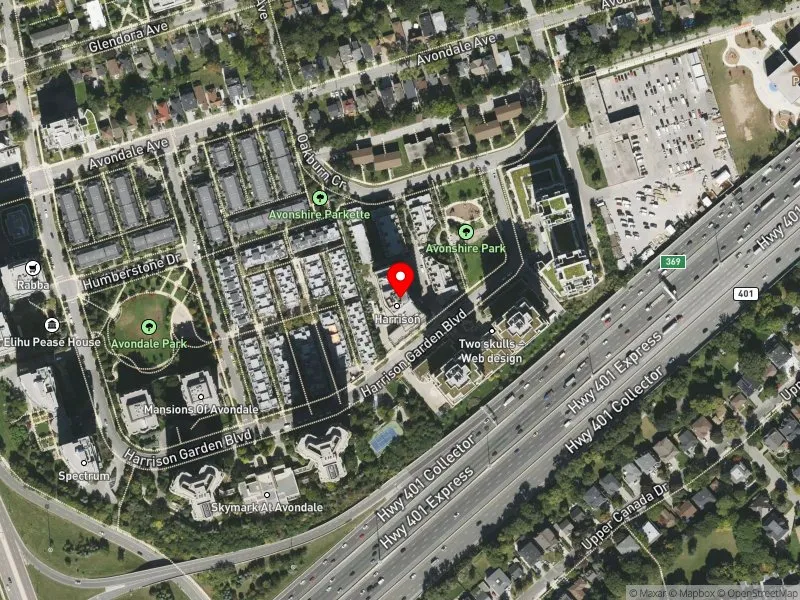 RentSafeTO apartment evaluation satellite view of 105 HARRISON GARDEN BLVD in Willowdale, Toronto