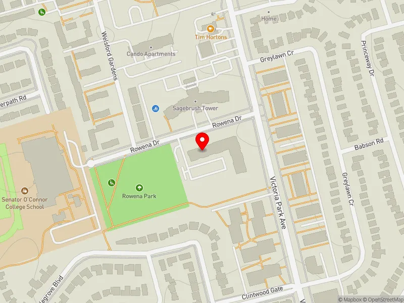 RentSafeTO apartment evaluation map view of 105 ROWENA DR in Don Valley East, Toronto