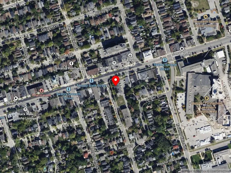 RentSafeTO apartment evaluation satellite view of 105 TWENTY FIFTH ST in Etobicoke-Lakeshore, Toronto
