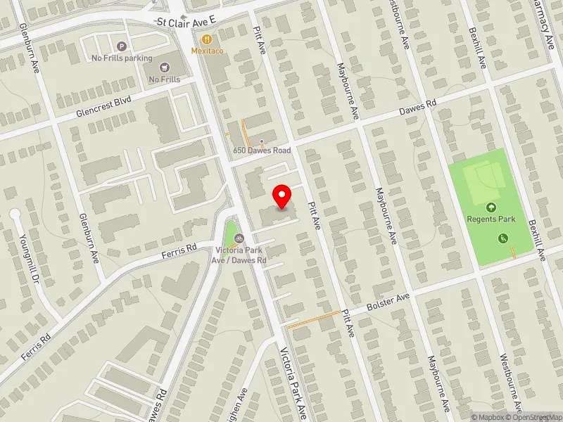 RentSafeTO apartment evaluation map view of 1055 VICTORIA PARK AVE in Scarborough Southwest, Toronto