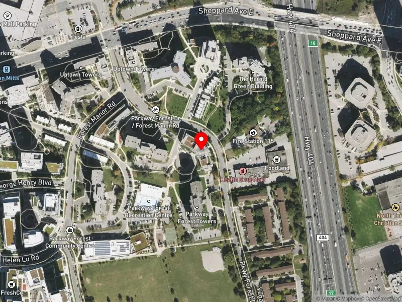 RentSafeTO apartment evaluation satellite view of 106 PARKWAY FOREST DR in Don Valley North, Toronto