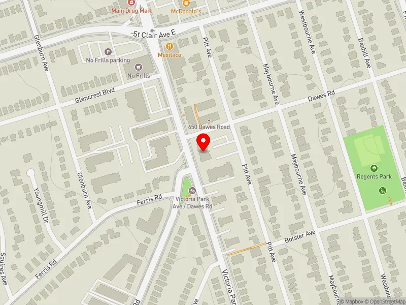 RentSafeTO apartment evaluation map view of 1065 VICTORIA PARK AVE in Scarborough Southwest, Toronto